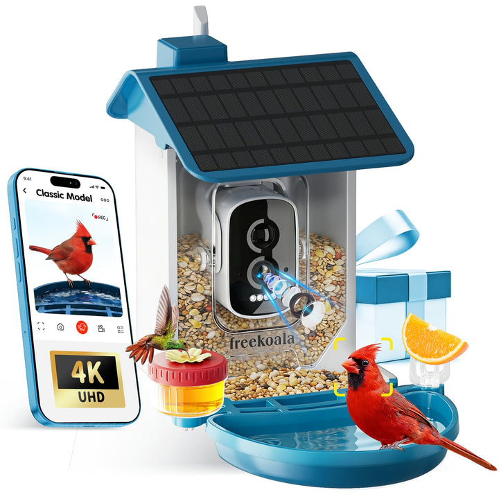 FreeKoala Bird Feeder Camera front view for vibrant backyard birdwatching in 4K.