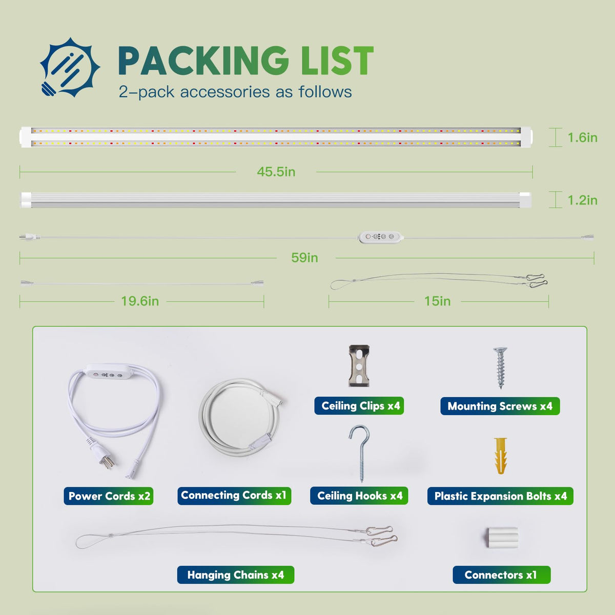 FREELICHT 2-pack 4ft LED grow lights ideal for multi-room arrangements.
