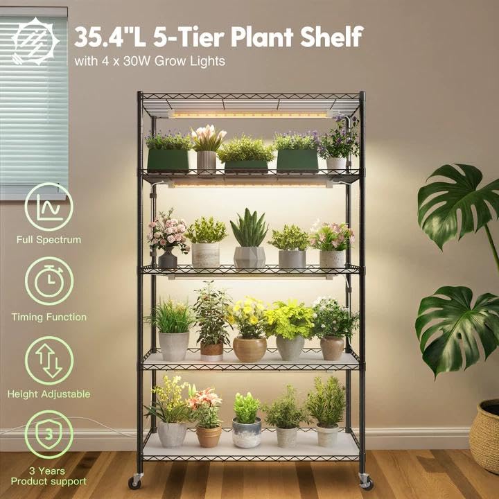 FREELICHT plant shelf front view highlighting 5-tier design for compact spaces