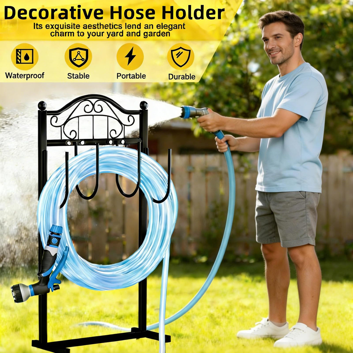 Freexployer hose storage on soil keeps hoses accessible outdoors.