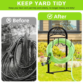 Freexployer outdoor storage stand blends with garden aesthetics while organizing hoses.