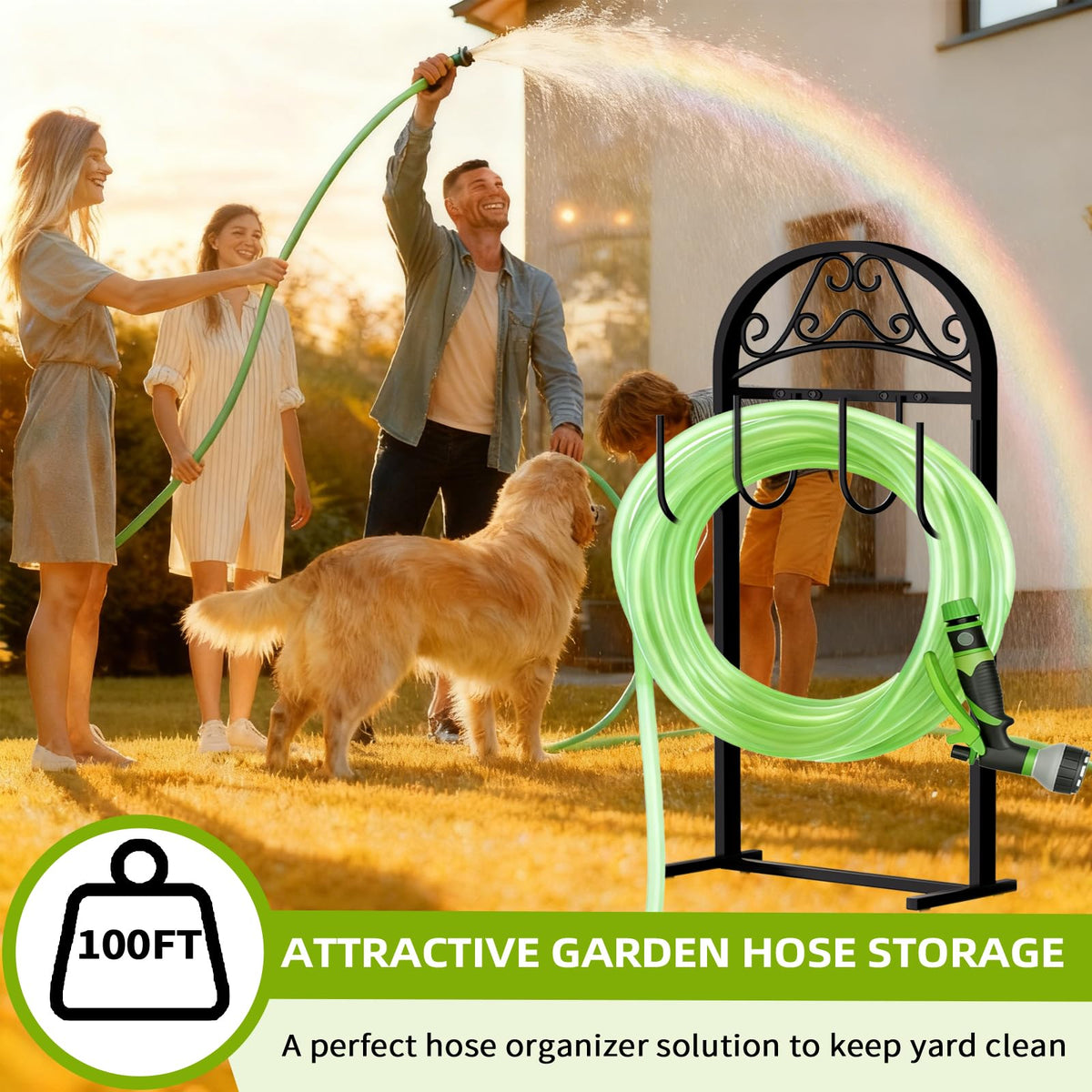 Freexployer portable hose storage enables quick seasonal relocation and compact storage.