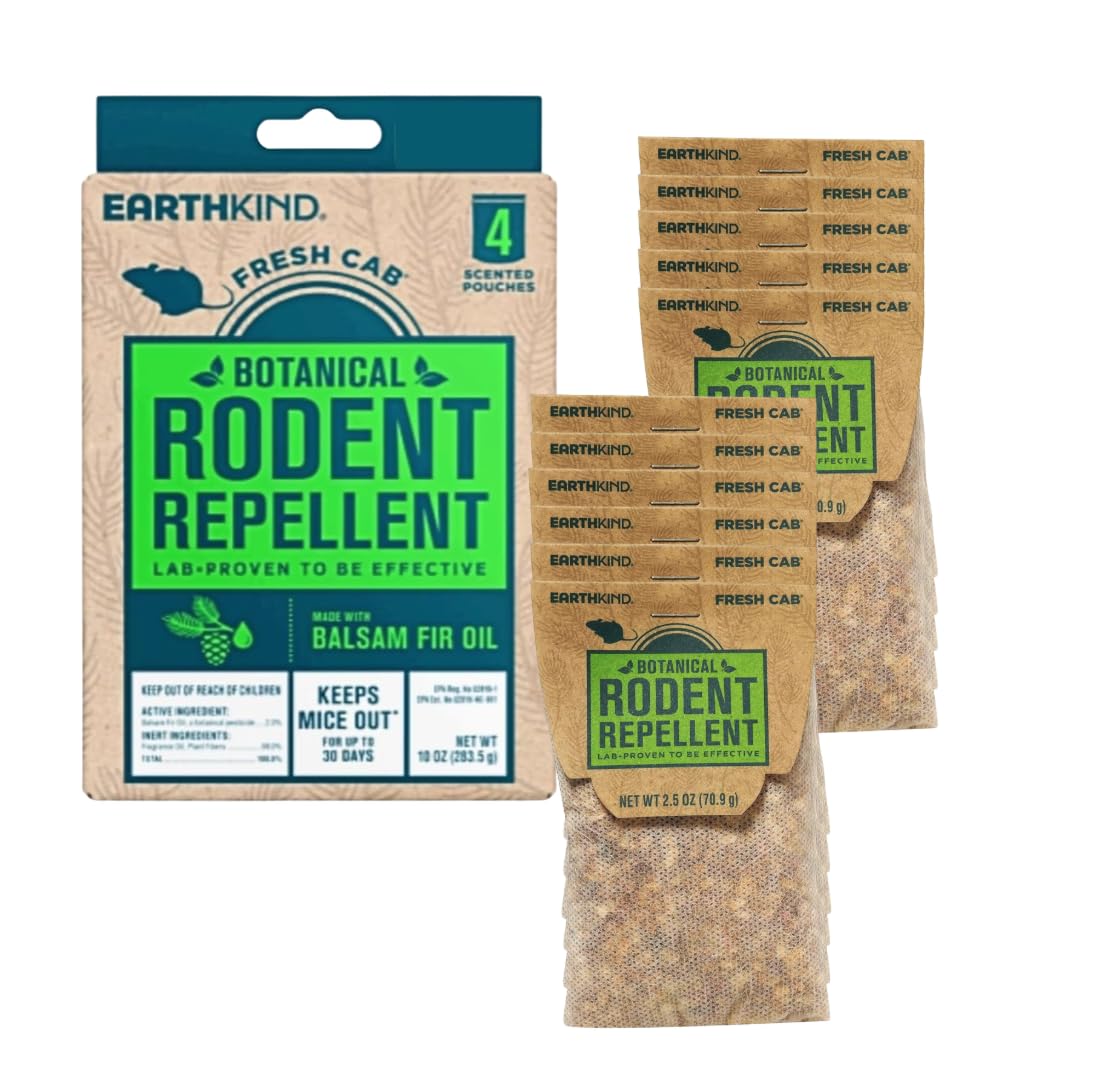 Fresh Cab rodent repellent pouch close-up, plant-based deterrent for storage areas.