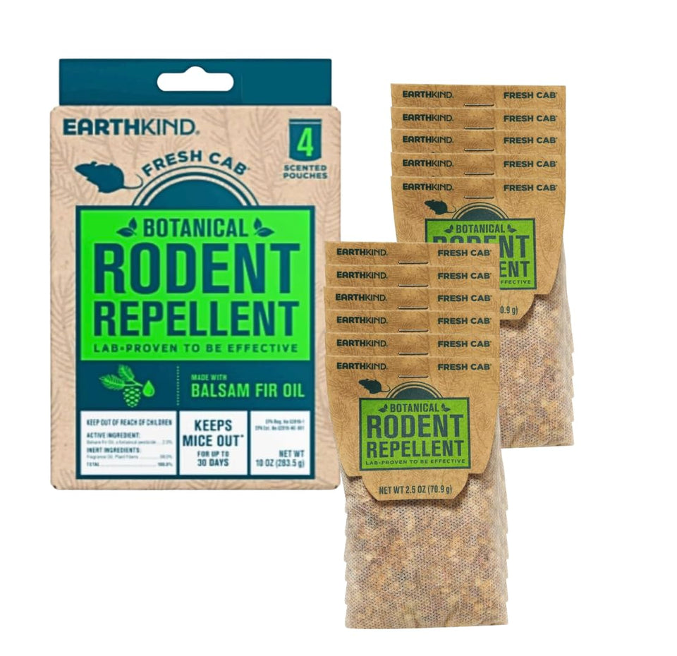 Fresh Cab rodent repellent pouch close-up, plant-based deterrent for storage areas.