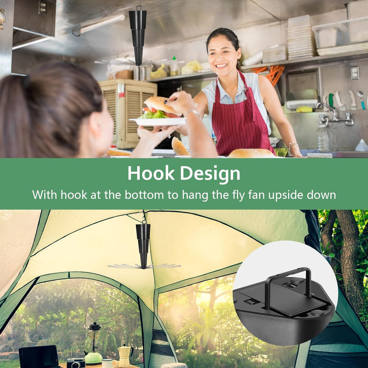 Fretech Fly Fan blades rotate 360 degrees for broad coverage.
