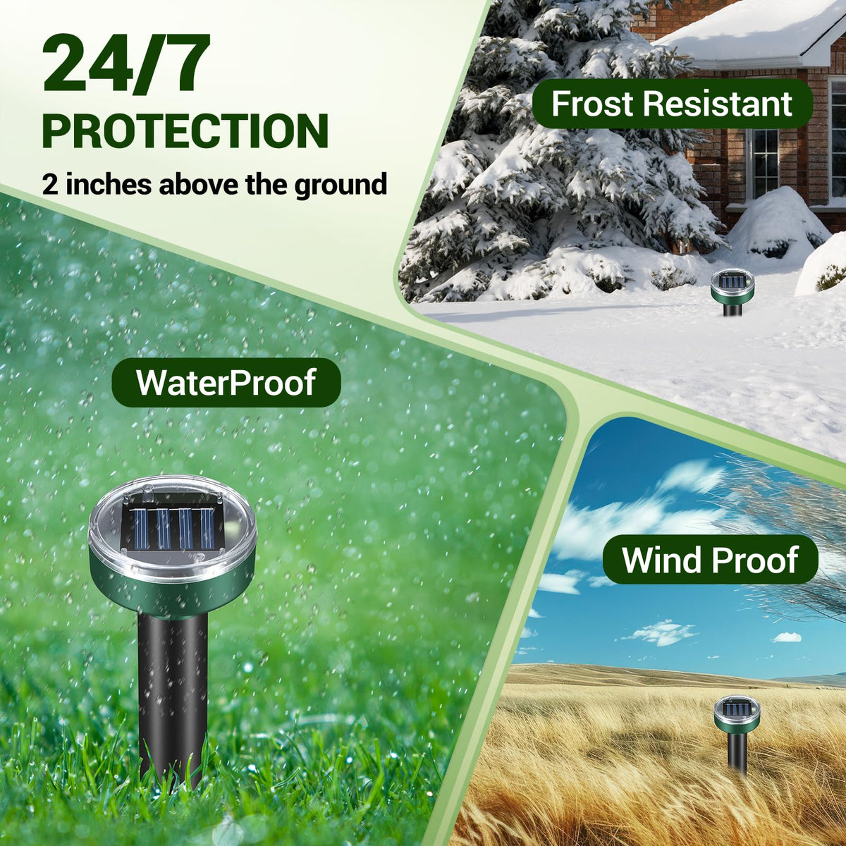Fretech Mole Repellent solar panel powers battery-free protection for outdoor spaces.