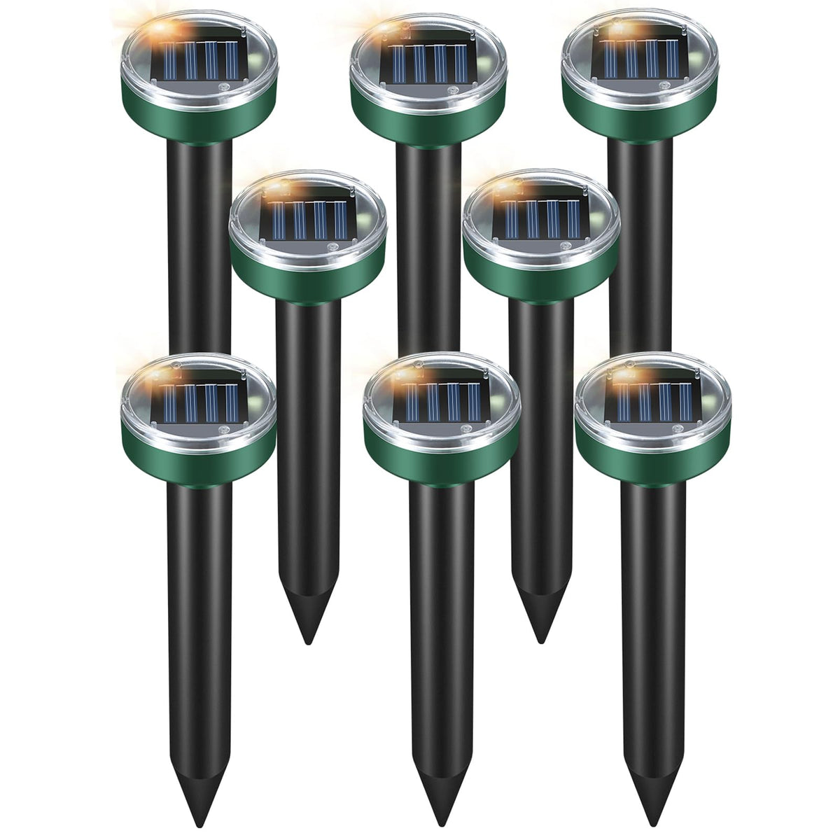 Fretech Mole Repellent solar stake in the yard protects lawns with quiet, eco-friendly deterrence.