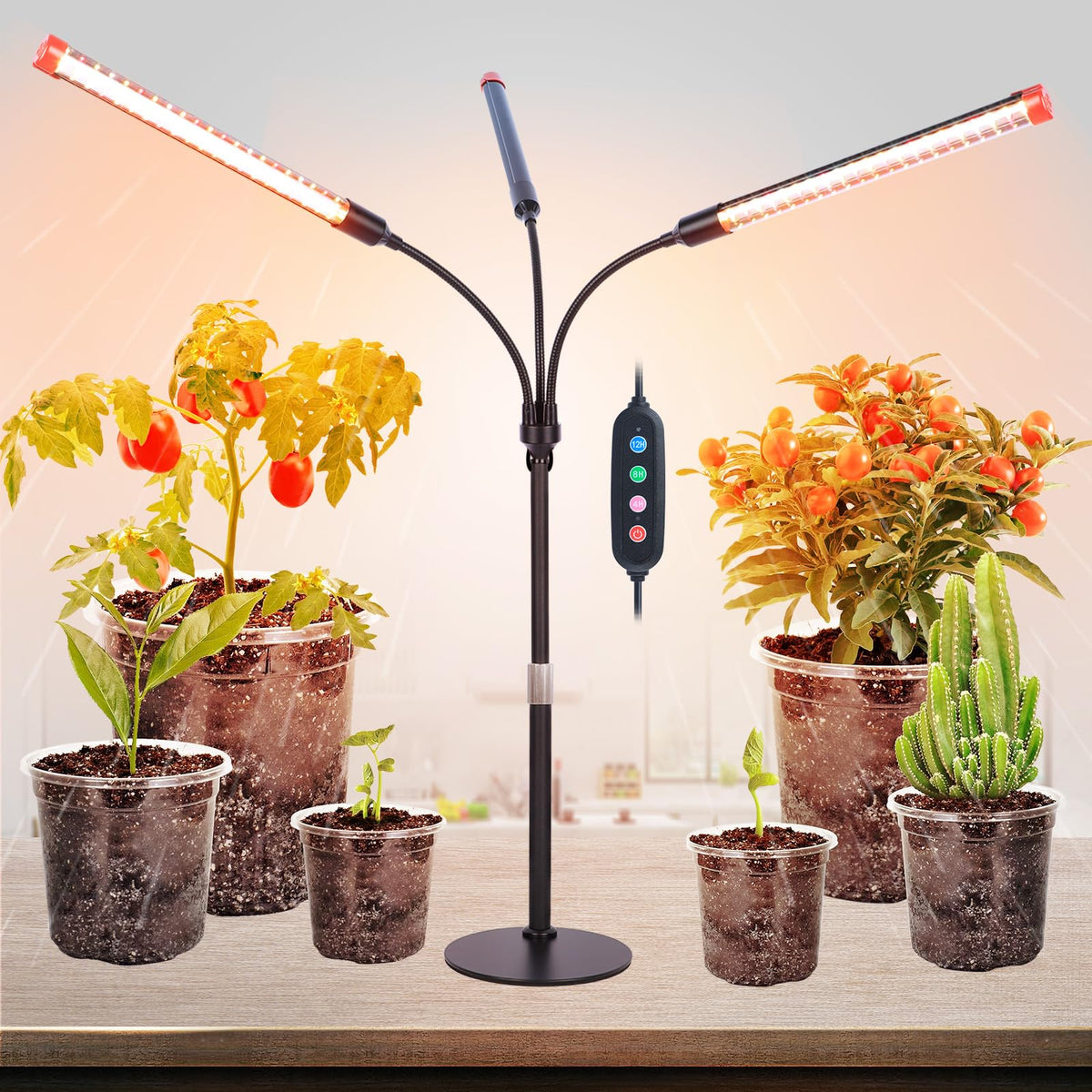 FRGROW 3Head tabletop grow light close-up showing compact desk-ready design for plants