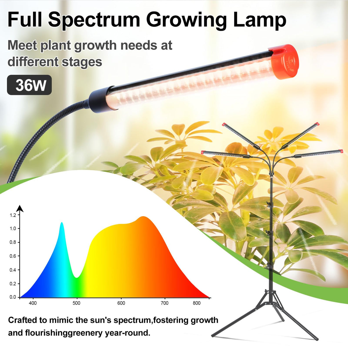 FRGROW 4Head full spectrum lighting for broad plant coverage.
