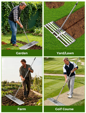 FRIDOU versatile landscape rake for smoothing soil, sand, or compost