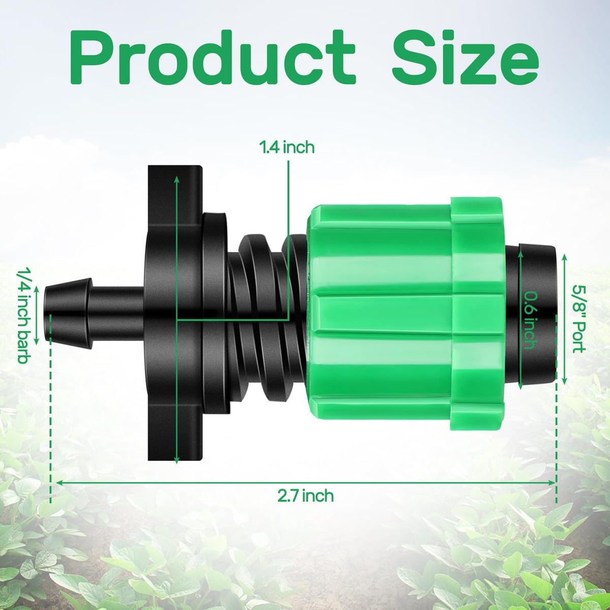 Frienda green drip fittings image shows durable PP material for outdoor use.