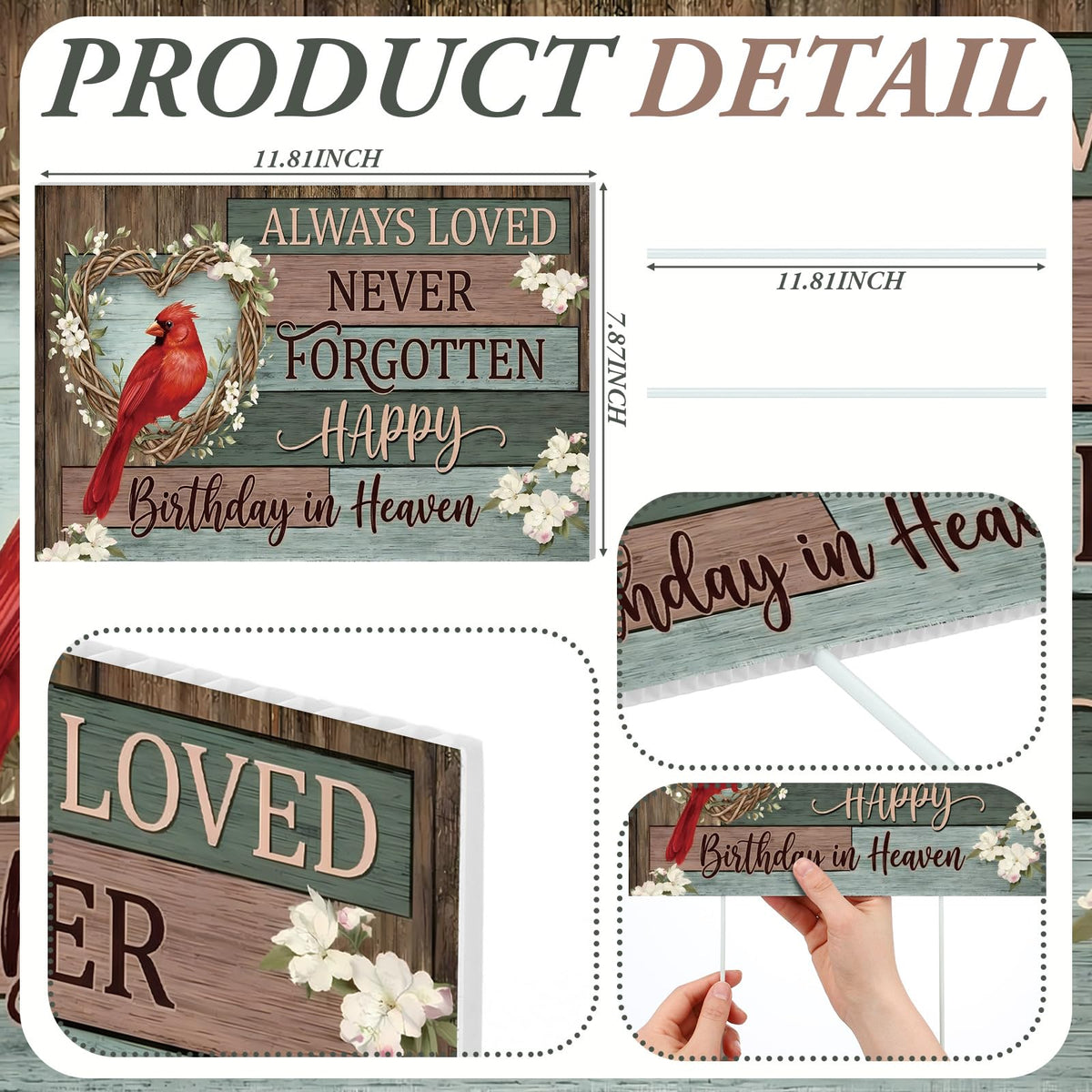 Frienda yard sign with stakes shows easy installation for garden memorial.