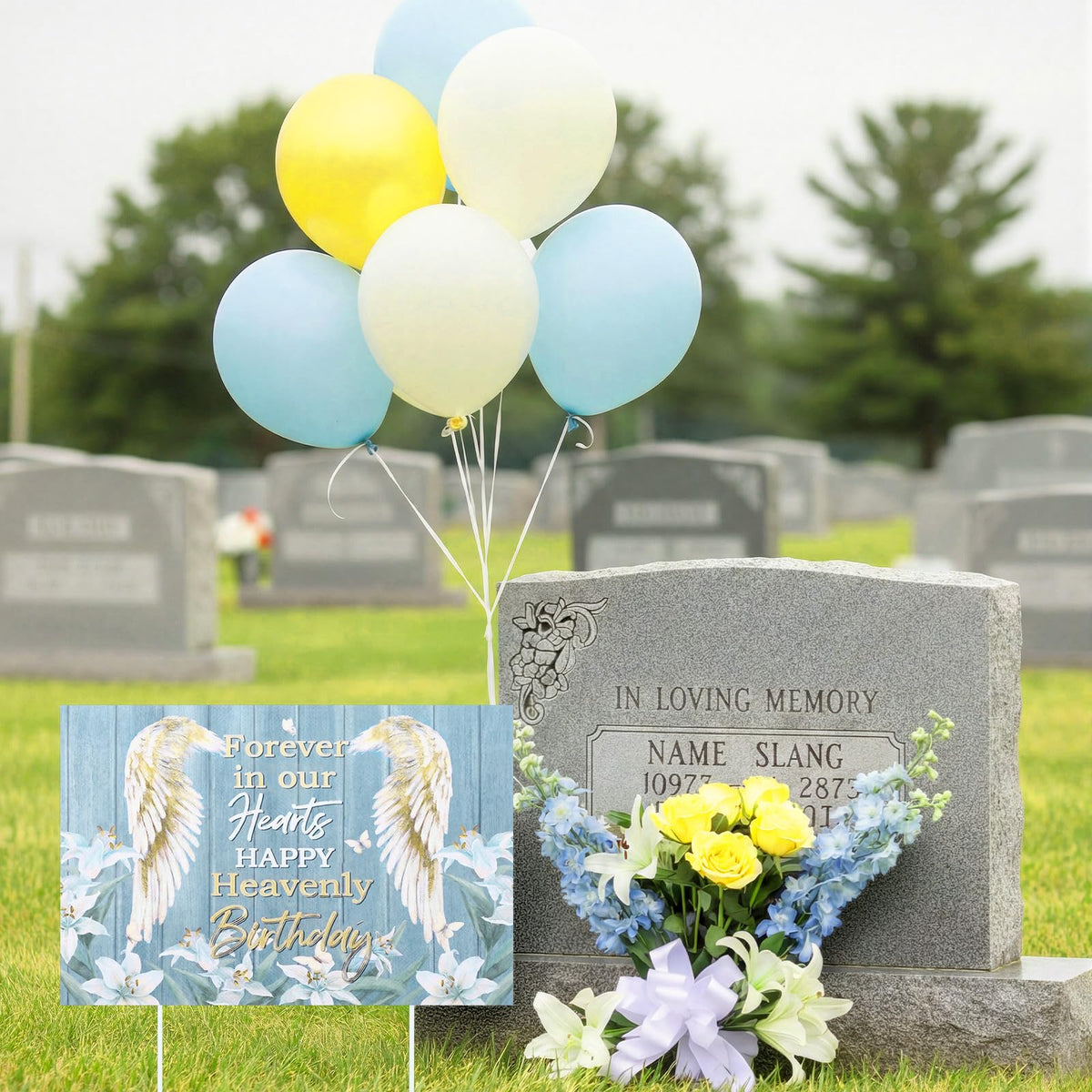 Frienda happy birthday in heaven yard sign with stakes for durable outdoor memorial displays.