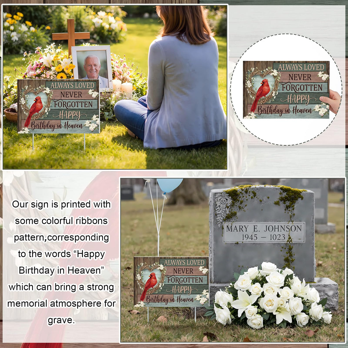 Frienda weatherproof outdoor memorial sign for lawn or patio remembrance.