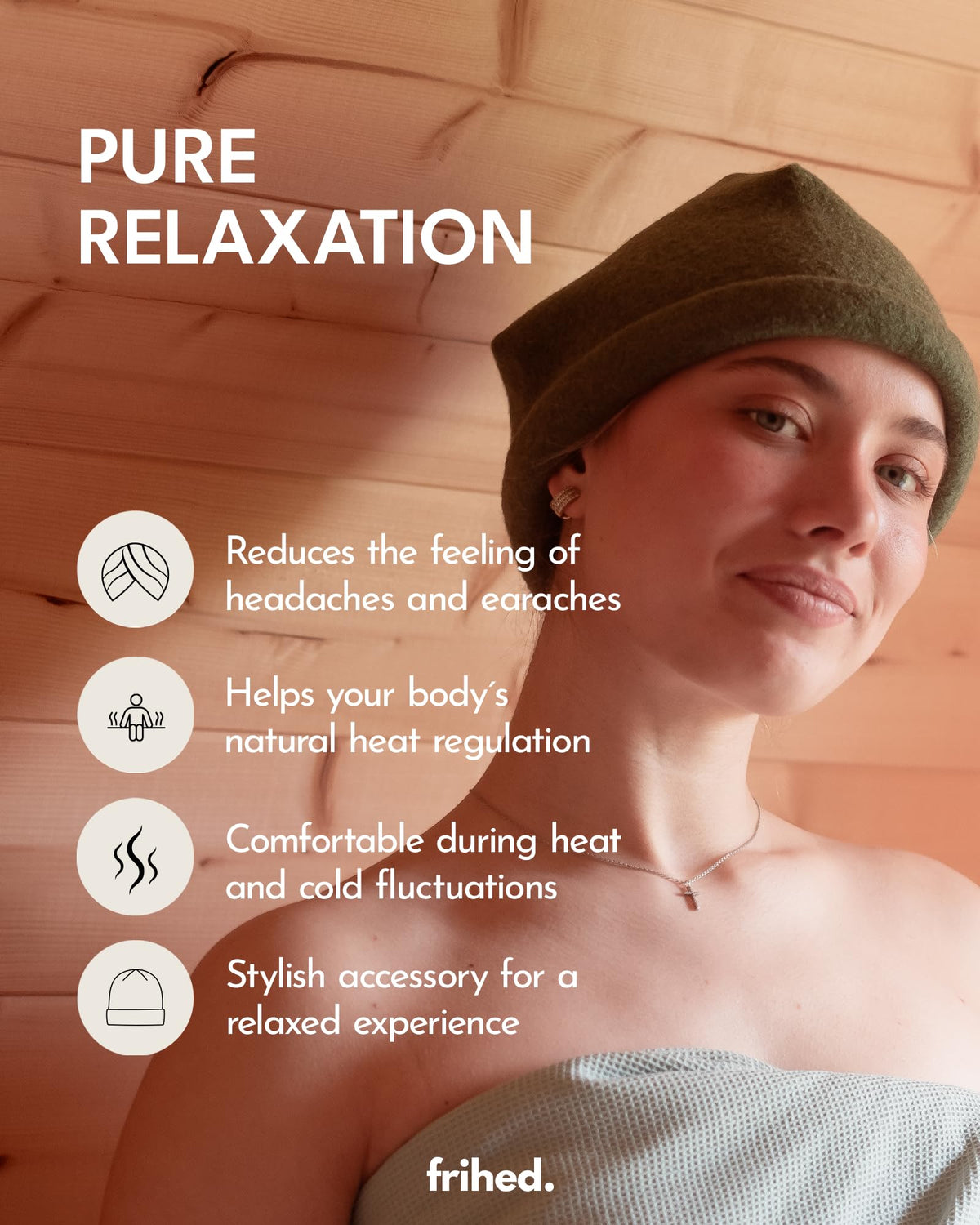 frihed sauna hat WoolWalk side view highlights light, comfortable wear with 65 g weight