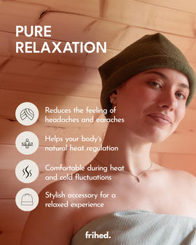 frihed sauna hat WoolWalk side view highlights light, comfortable wear with 65 g weight