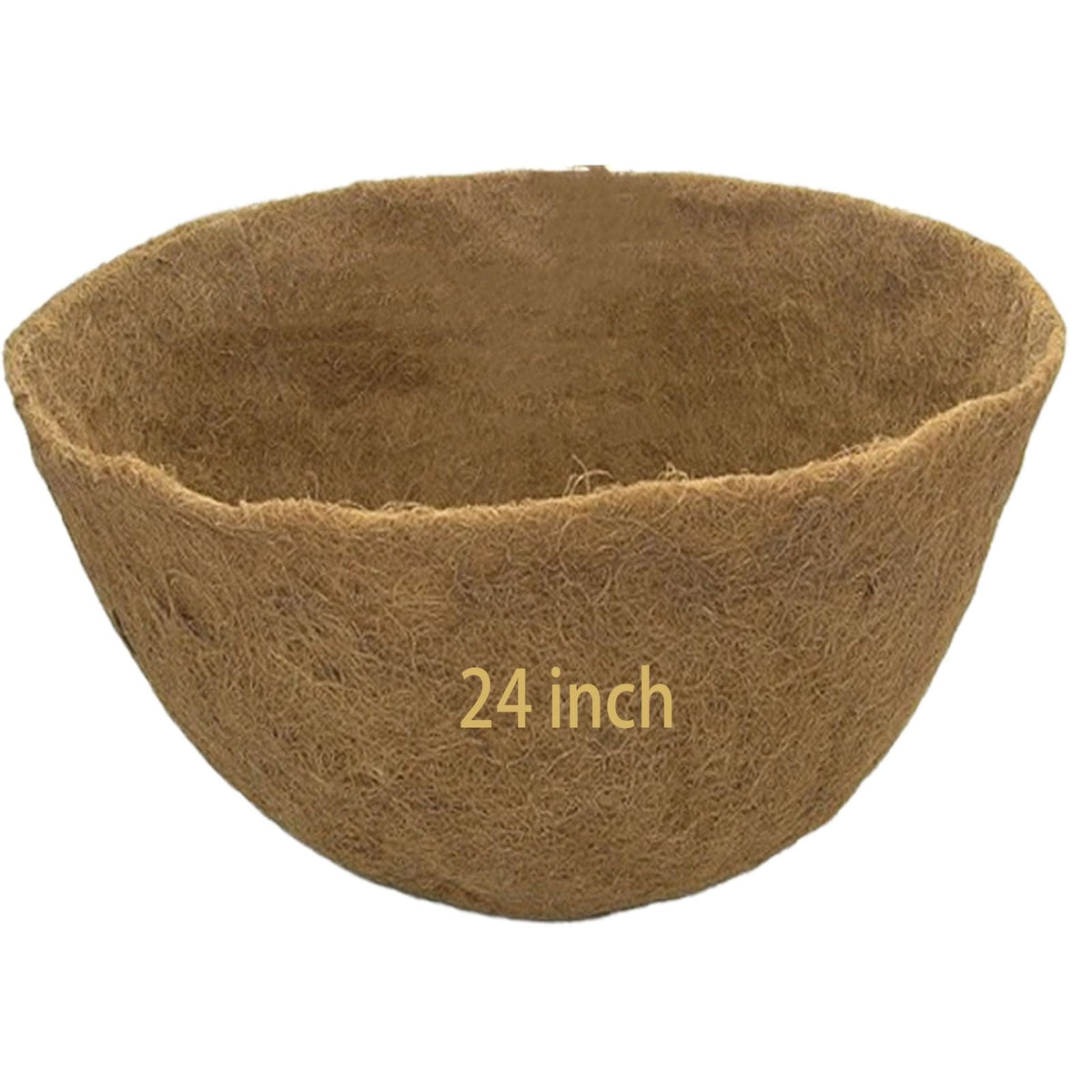 Frillybutts 24-Inch Coco Liner closeup in a round basket showing natural coconut fiber