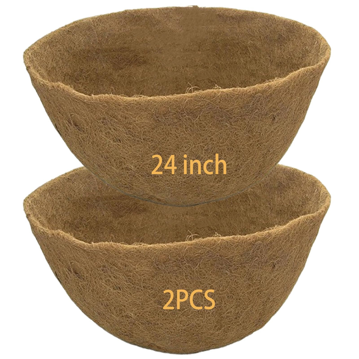 Frillybutts 24-inch coconut liner in a round basket for tidy soil and natural look