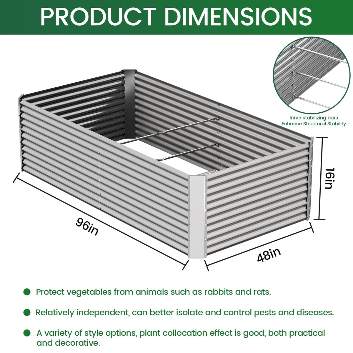 FRIZIONE tall raised bed back view emphasizes weather resistance