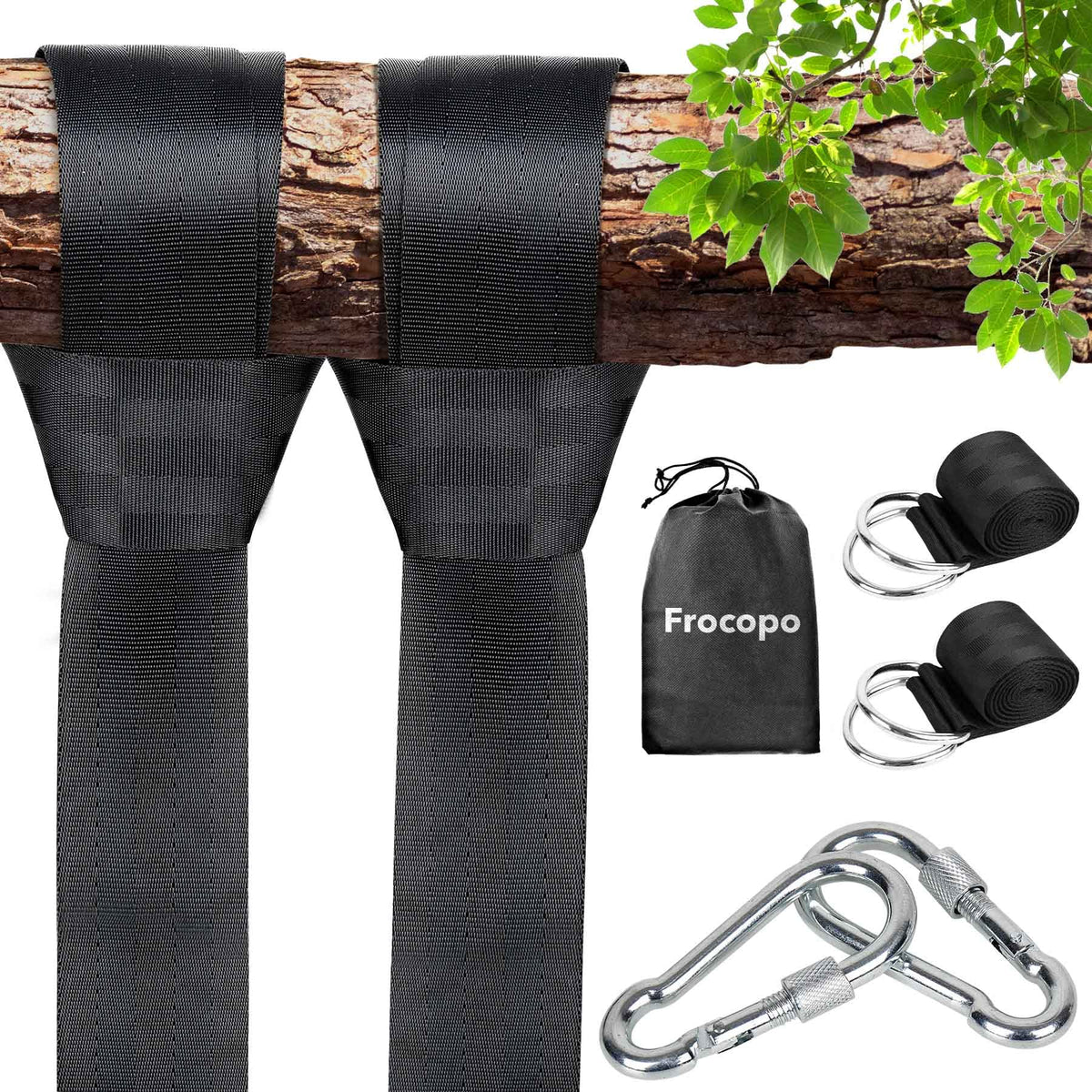 Frocopo extra long tree swing kit strap setup securely anchors a swing