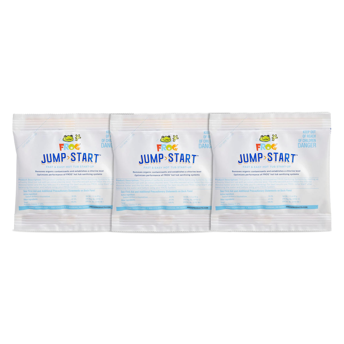 FROG Jump Start packet sealed, ready for quick hot tub setup.