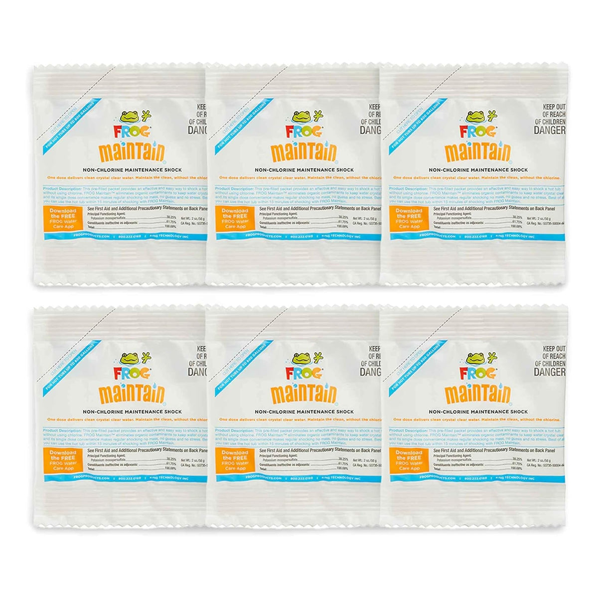 FROG Maintain hot tub packet open showing single-dose format for easy use.