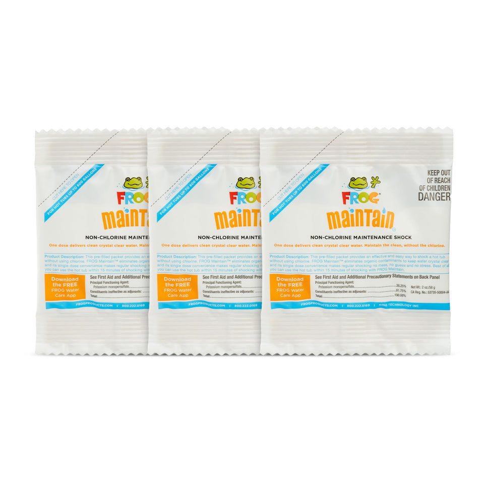 FROG Maintain hot tubs packet closeup showing prefilled dose for simple maintenance.