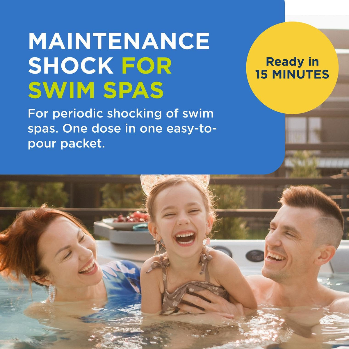 FROG Maintain for Swim Spas packet open shows prefilled, mess-free dosing.