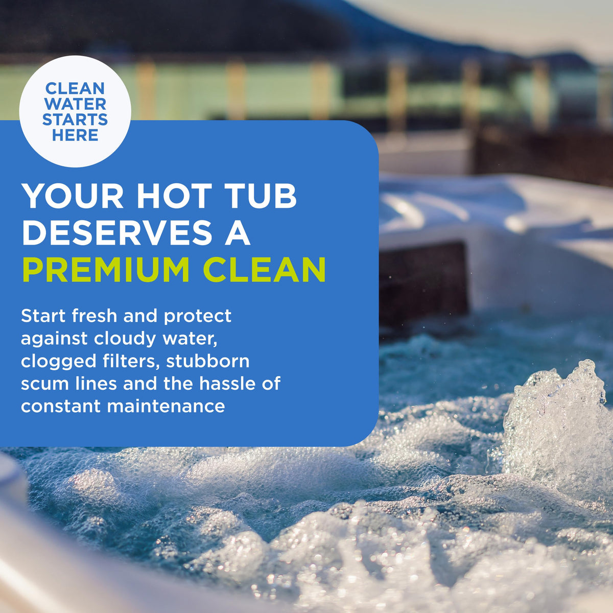 FROG Pipe & Jet Cleanser after-use water shows sparkling hot tub water.