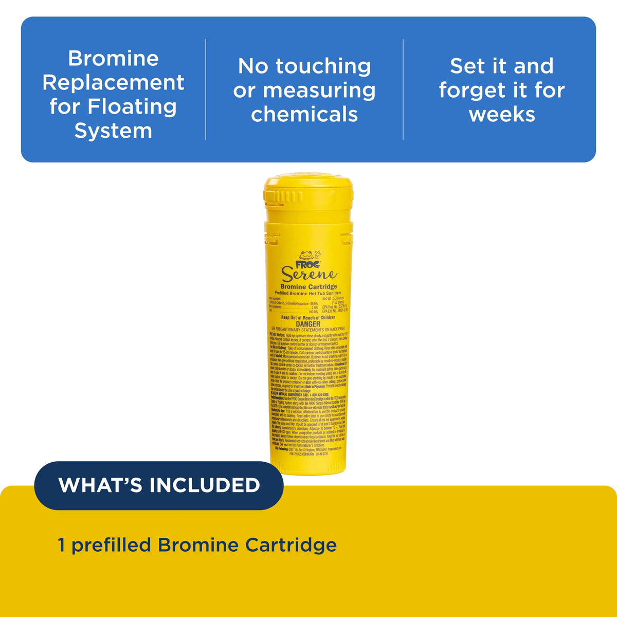 FROG Serene bromine cartridge closeup label helps quick identification.