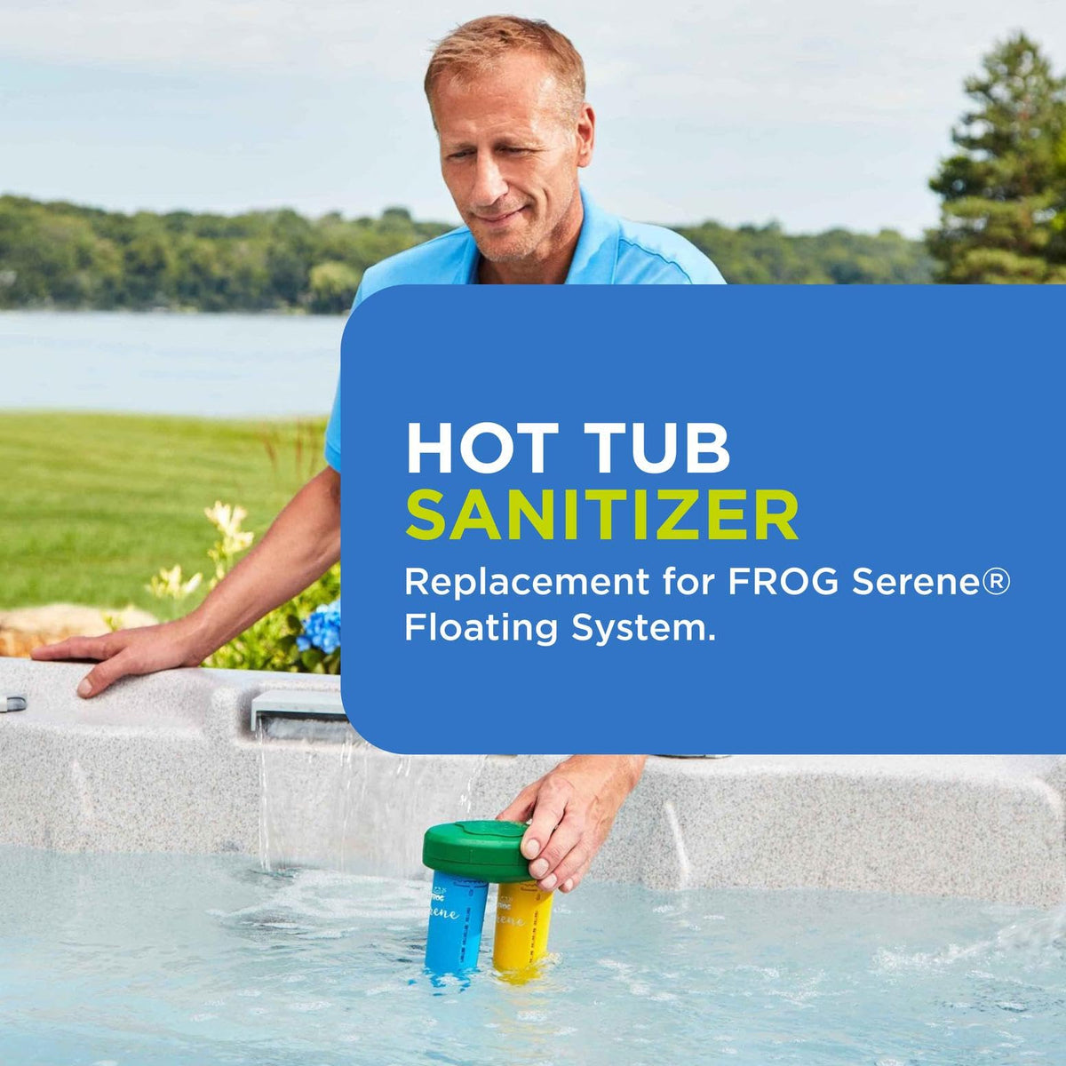 User installing a FROG Serene mineral cartridge in the floating system.