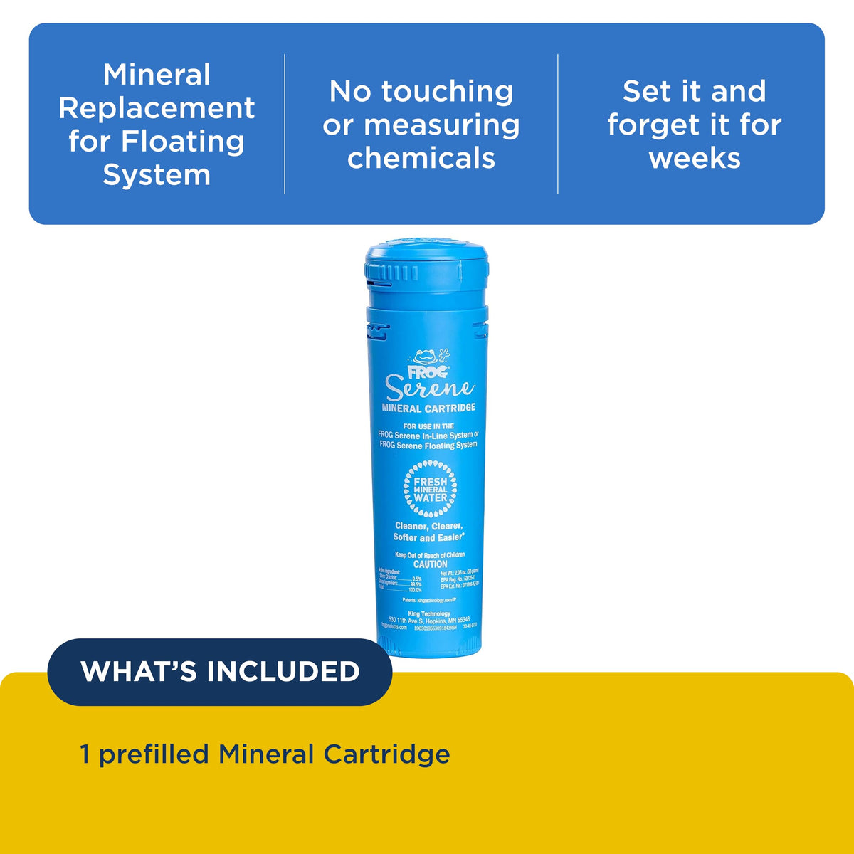 FROG Serene floating system with prefilled cartridge for easy setup.