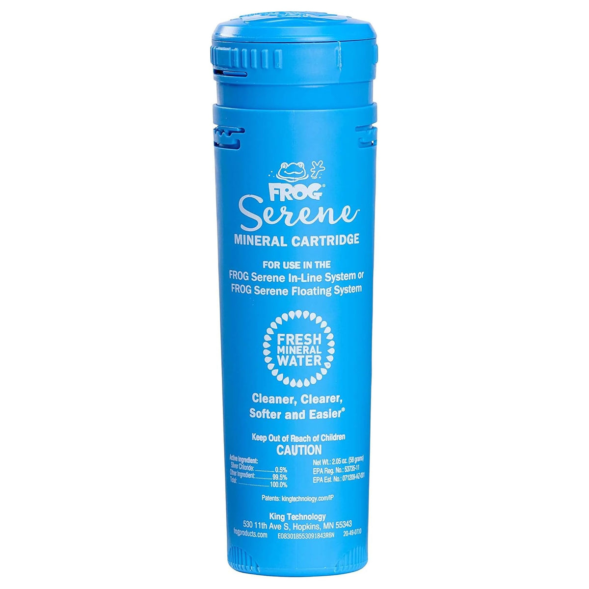 FROG Serene mineral cartridge showing 4-month lifespan for spa water.