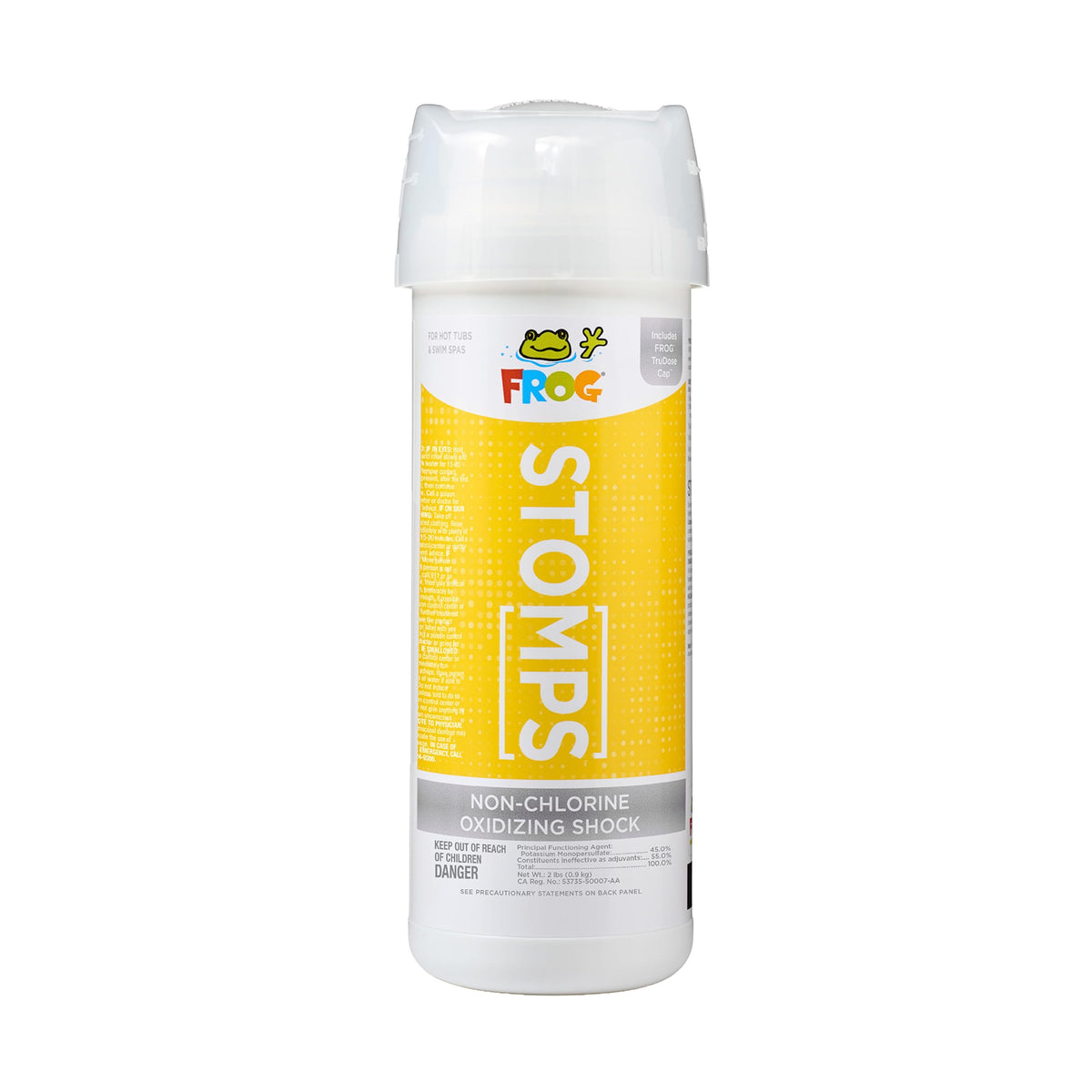 FROG StoMPS TruDose cap close-up for precise dosing and spill prevention.
