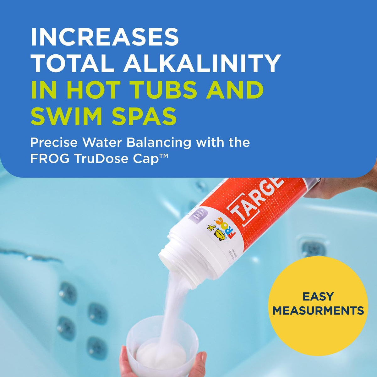 FROG Target Total Alkalinity Increaser TruDose cap closeup shows spill-free measuring