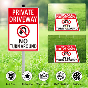 Frohllia driveways sign with high visibility no turn around message.