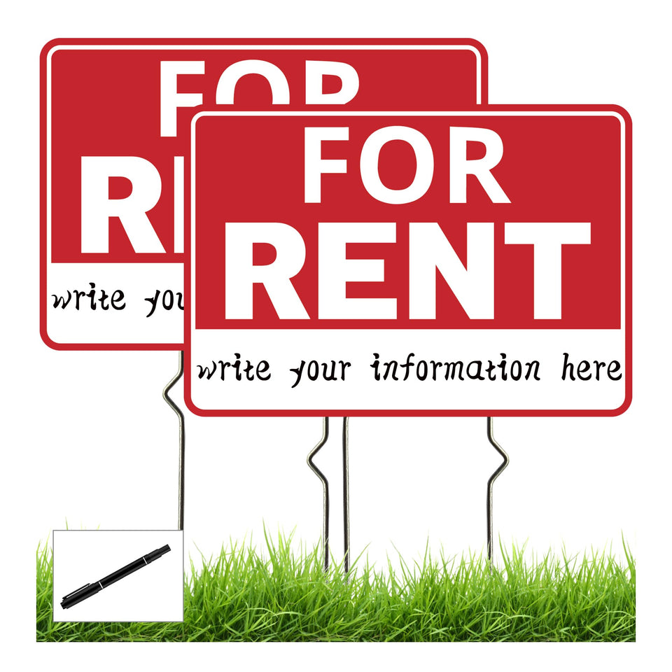 Frohllia 2-pack For Rent Signs with metal stakes for curb visibility and tenant inquiries