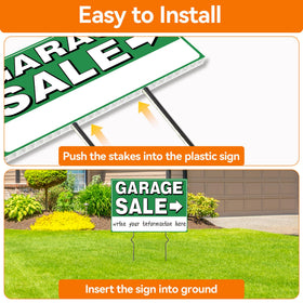 Frohllia garage sign uses directional arrows to guide buyers efficiently.