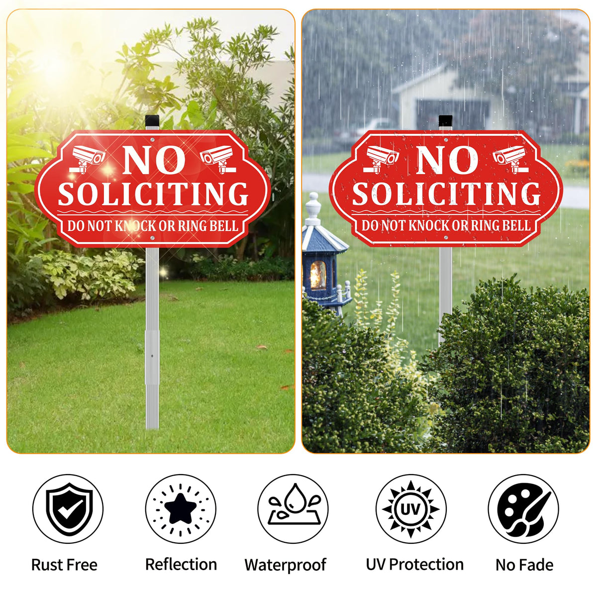 Frohllia night visibility with reflective lettering on no soliciting sign