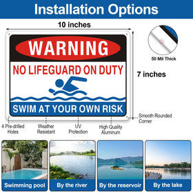 Frohllia No Lifeguard On Duty Sign with optional reflective coating for night visibility