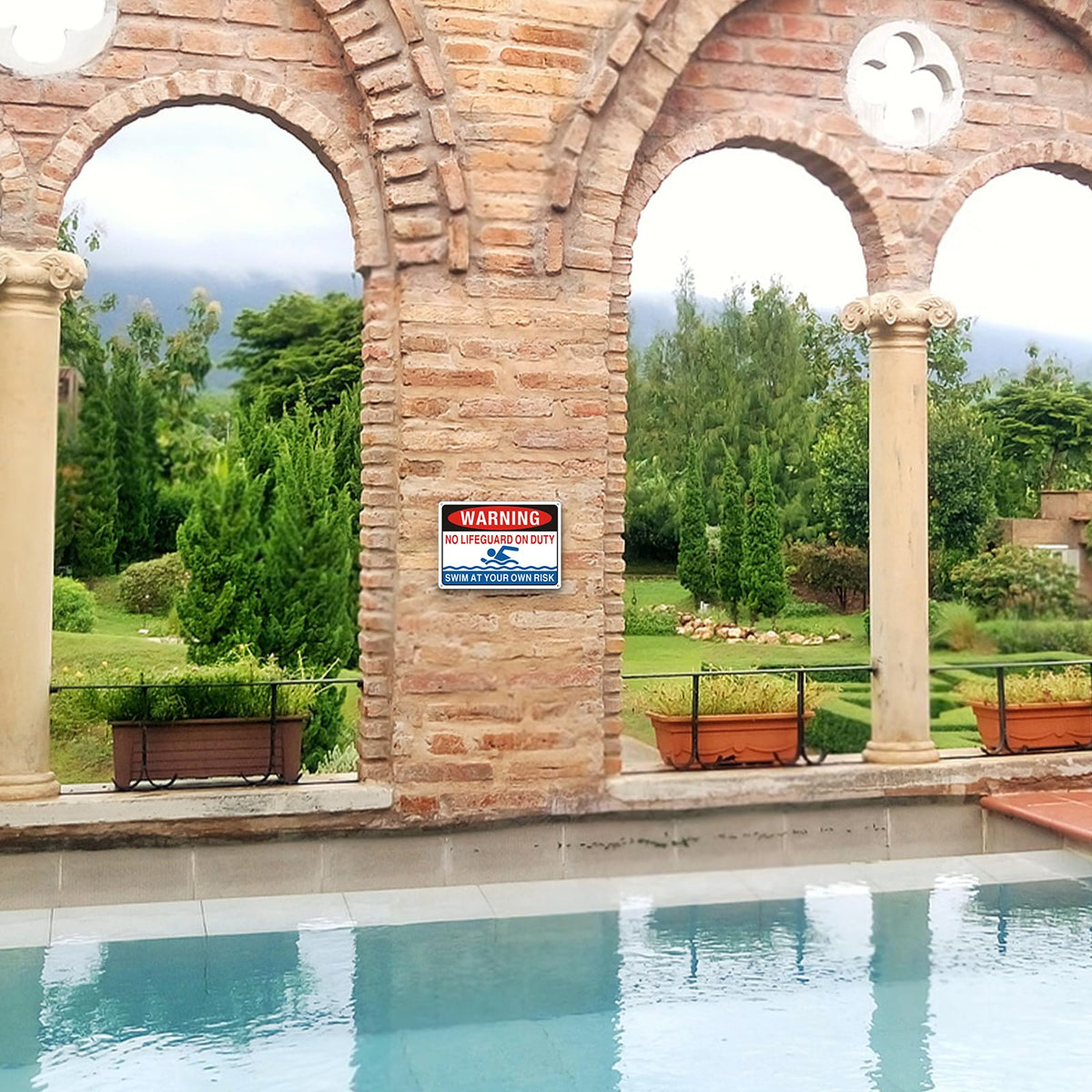 Frohllia No Lifeguard On Duty Sign uses universal symbols for quick comprehension