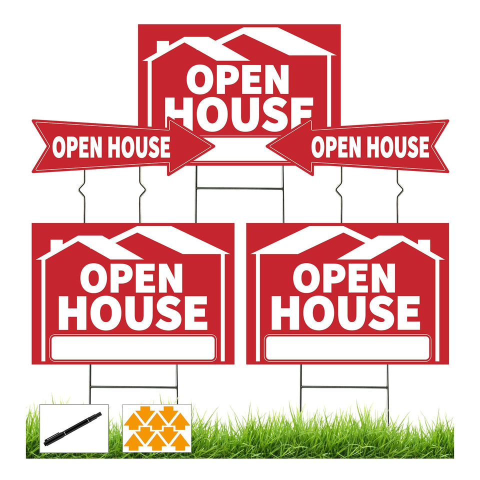 Frohllia Open House Sign front view with bold red-white contrast for high visibility.