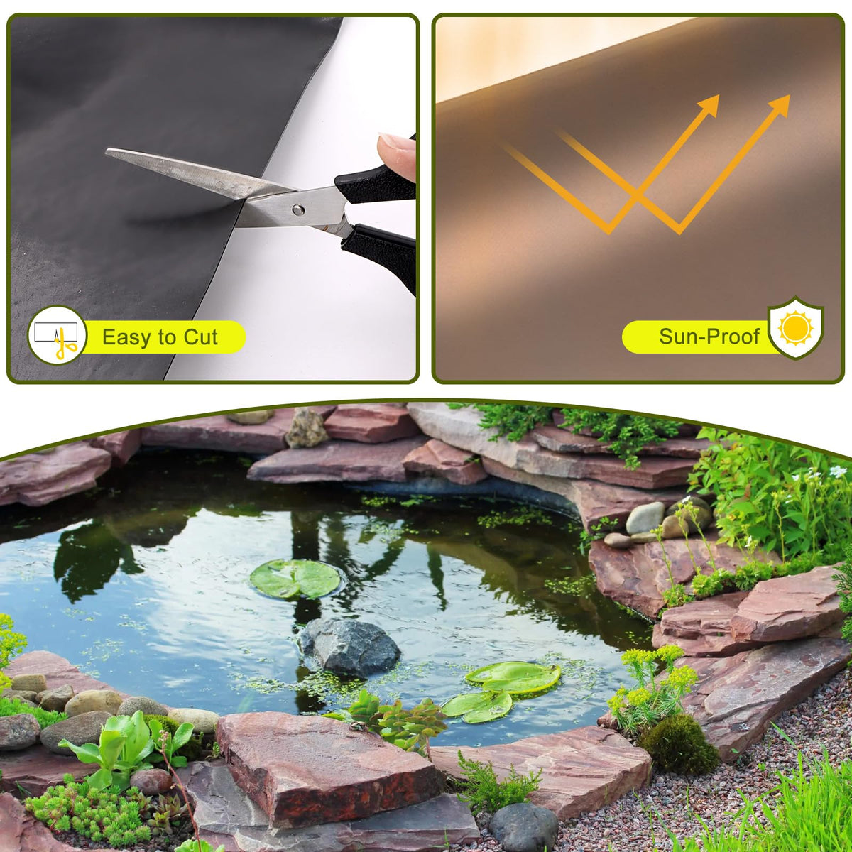 Froidesente pond liner easy-cut and seam option simplifies fitting your pond.