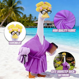 Froklic yellow curly wig with glasses on a goose statue for a playful look