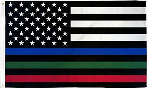 Front Line Flags Thin Blue Red Green Line flag with embroidery, ideal for durable outdoor display.
