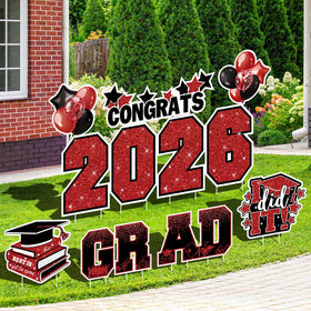Froova black and red balloon cluster signs add celebratory accents.
