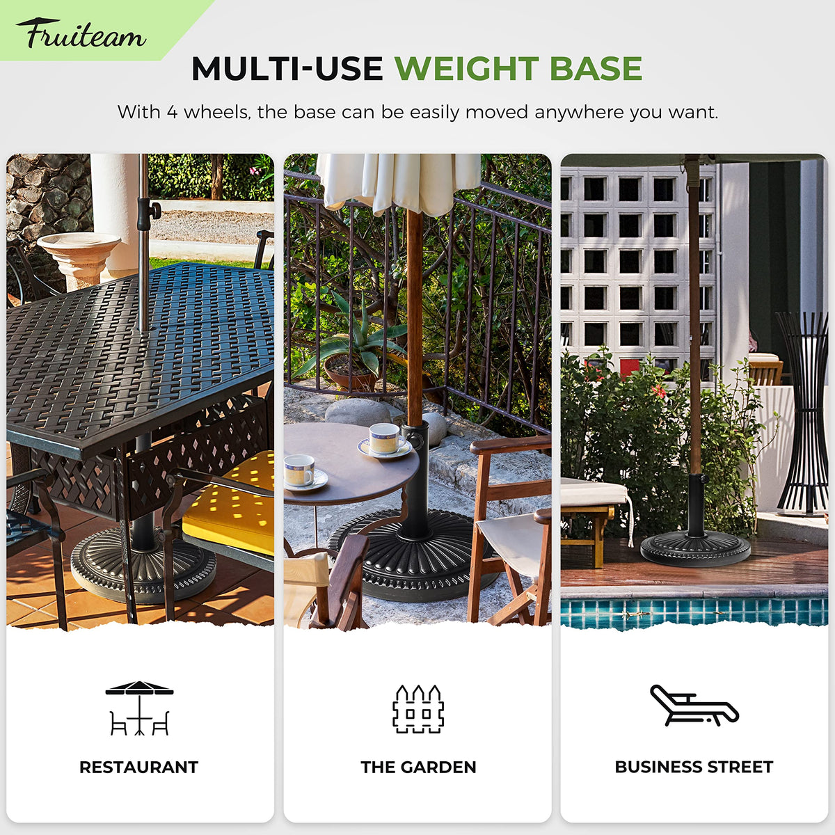 FRUITEAM weather-resistant design suits patios, pools, and decks