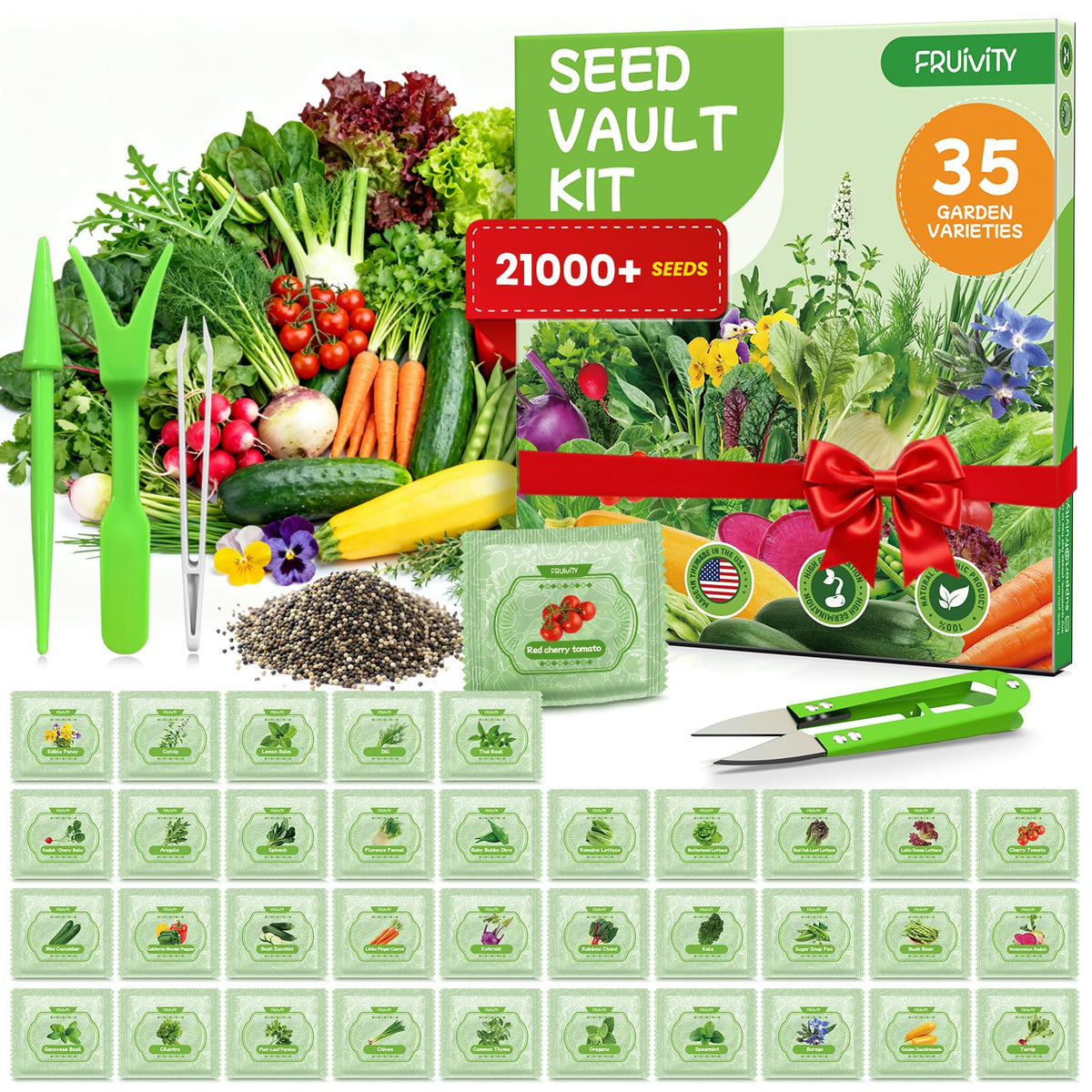 Fruivity 35-heirloom-seeds variety pack box for versatile home gardening projects.