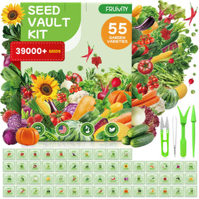 Fruivity 55 seed pack cover shows diverse heirloom varieties for a versatile garden.