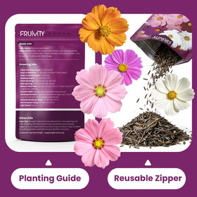 Fruivity Cosmos Seeds Mix is ideal for outdoor landscapes, borders, and containers.